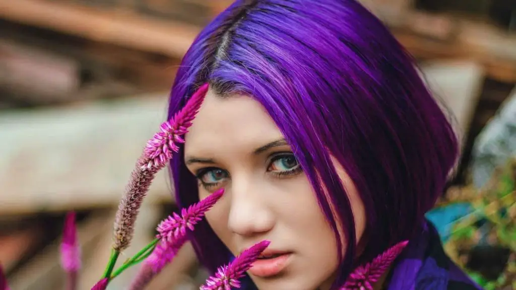 Woman with purple colored hair