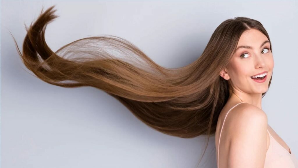 Happy woman with long hair