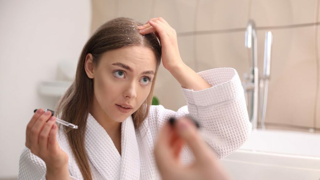 Woman oiling her scalp